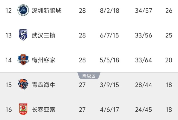 深圳中超积分榜最新排名,保级之路愈发艰难,球队需尽快找回状态 深圳中超积分榜最新排名,保级之路愈发艰难,球队需尽快找回状态